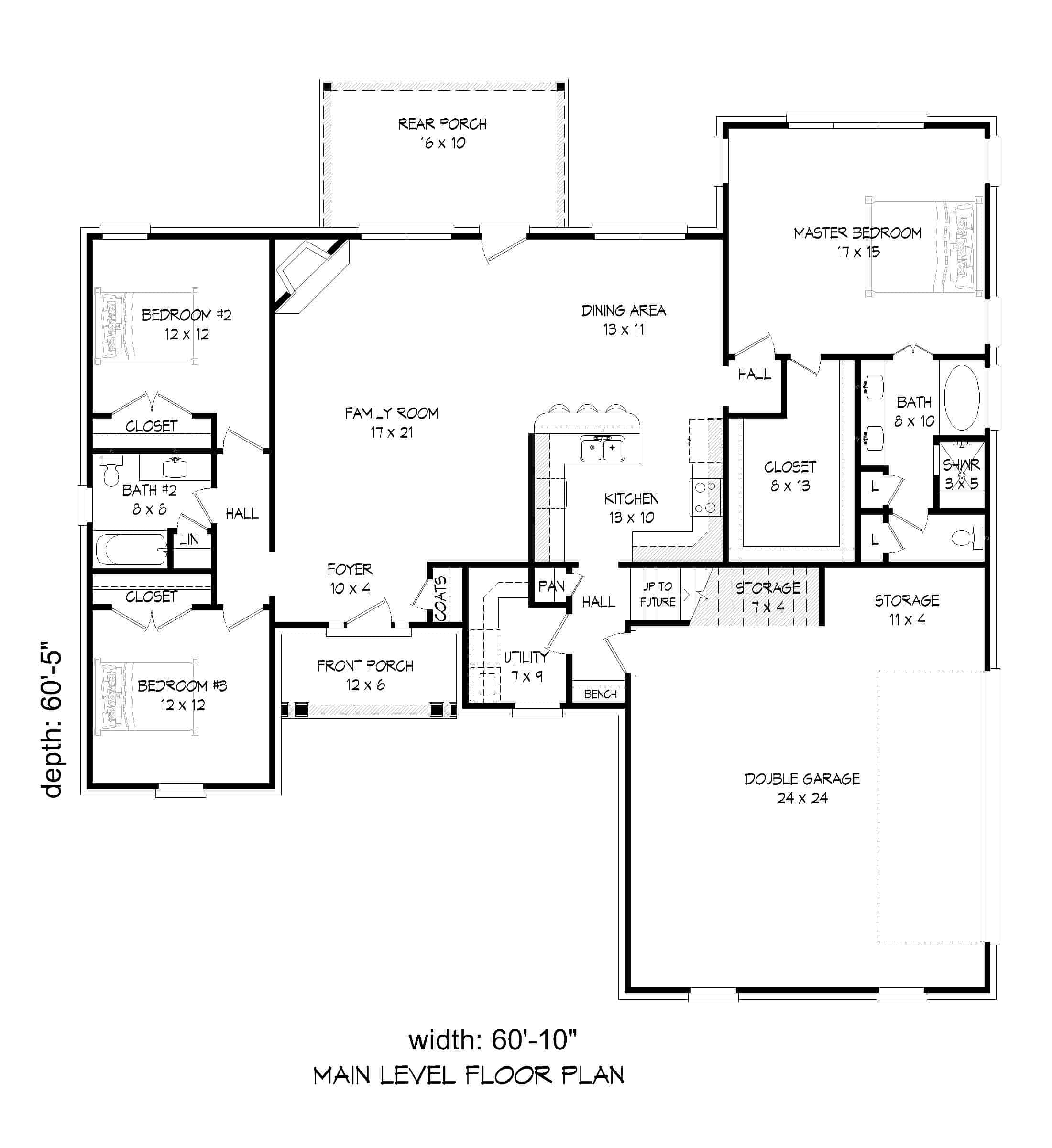 Floor Plan Main Level of Tudor Plan #196-1183