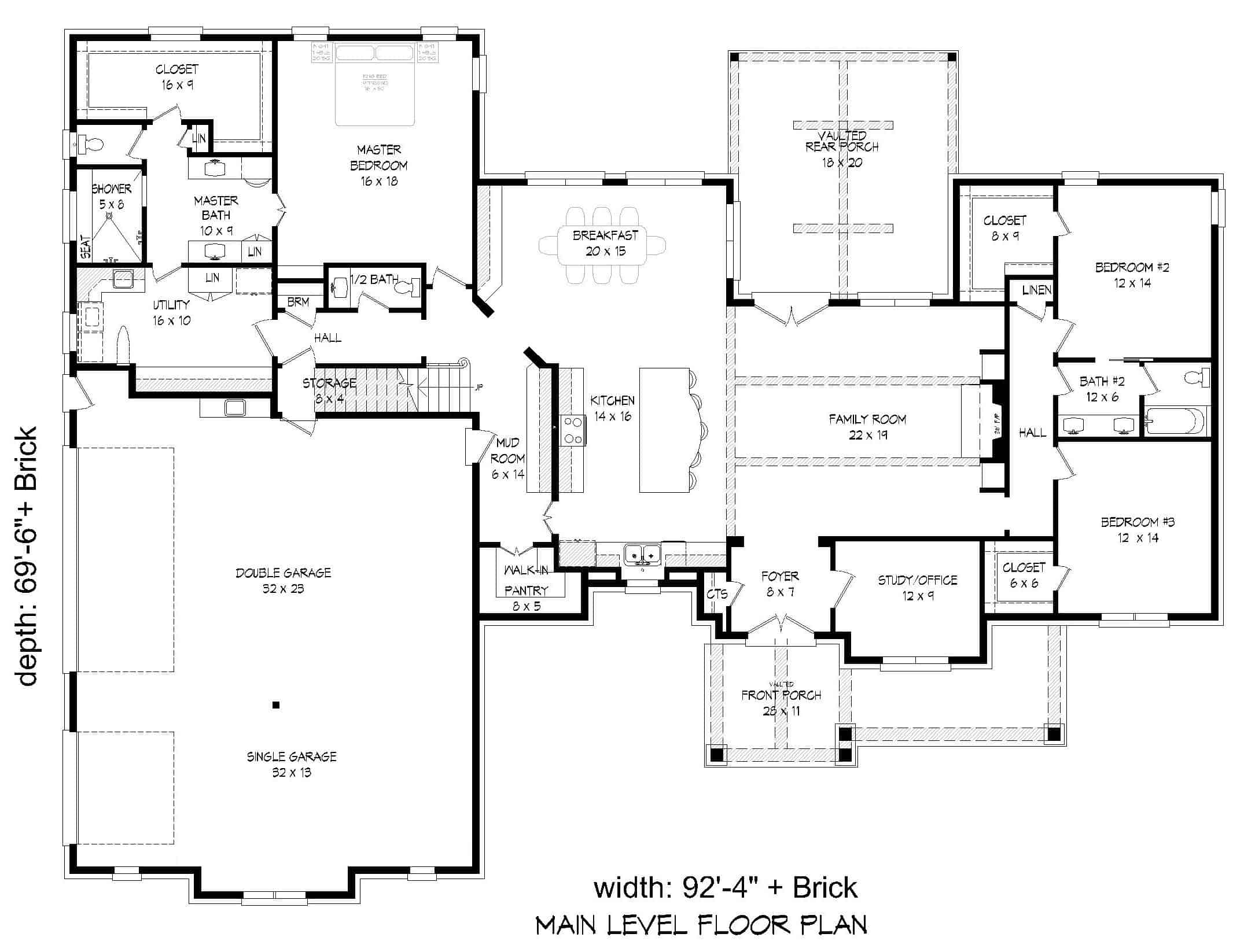 Floor Plan Main Level of European Plan #196-1185
