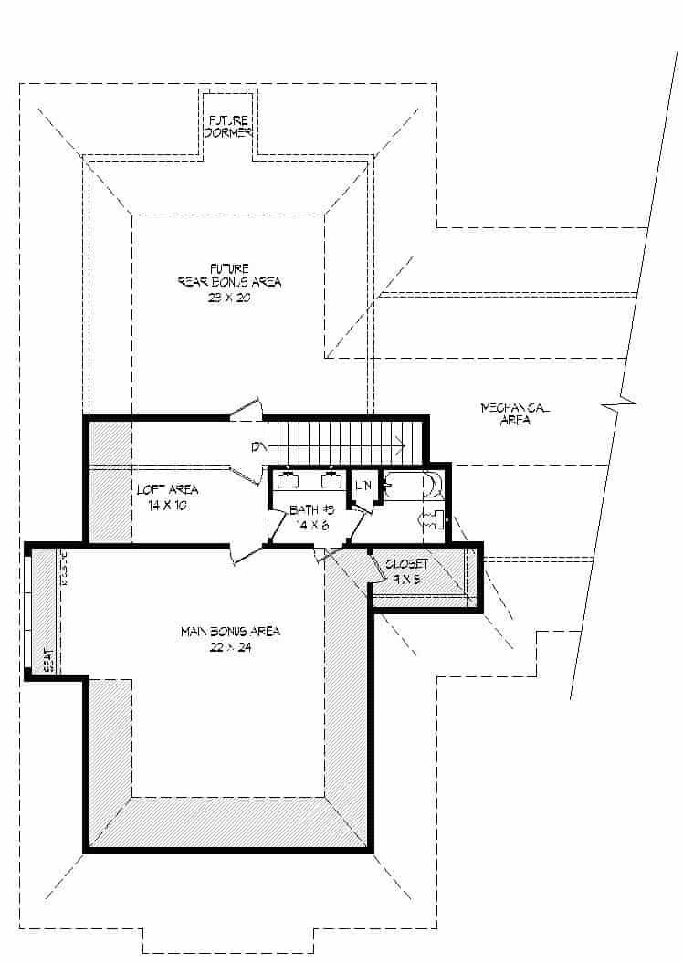 Floor Plan Upper Level of European Plan #196-1185