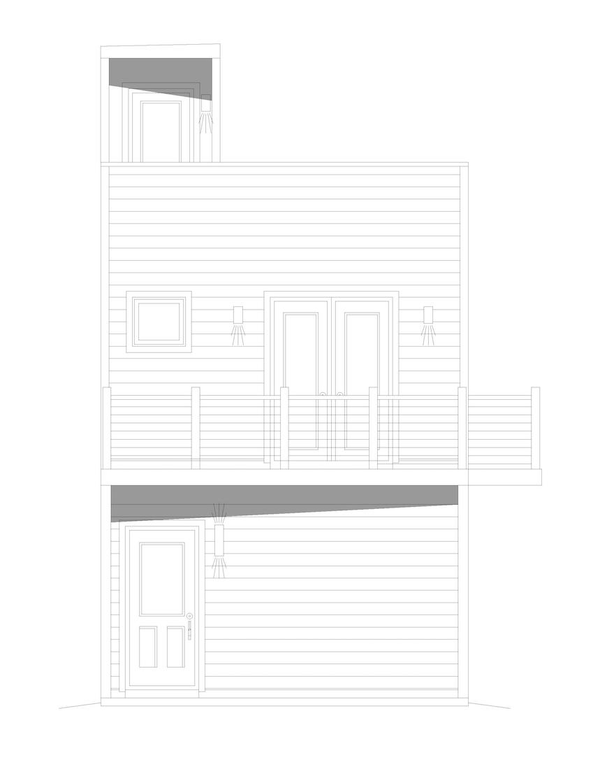 Home Plan Rear Elevation of this 2-Bedroom,740 Sq Ft Plan -196-1187