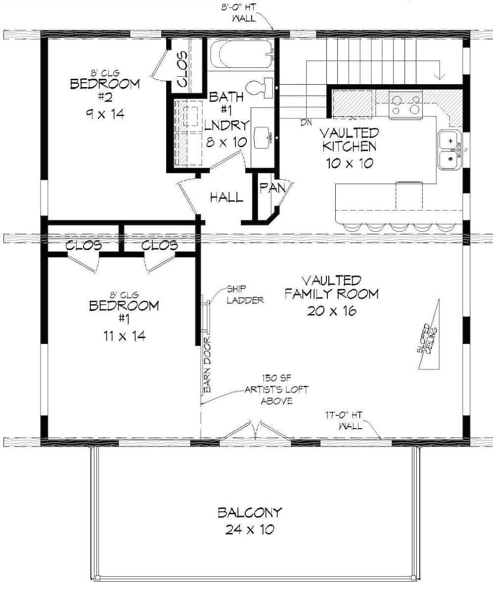 Floor Plan Upper Level of Modern Plan #196-1189