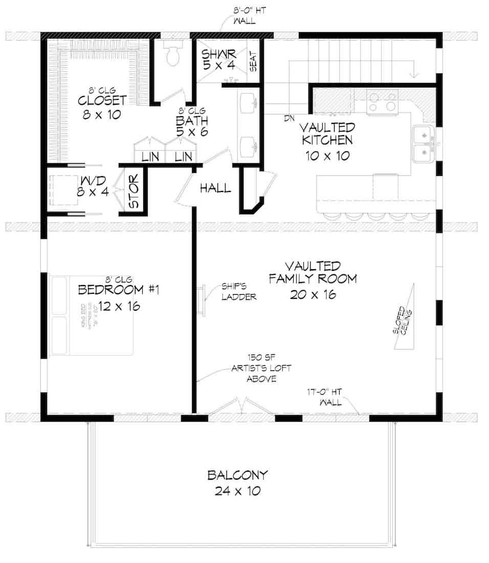 Floor Plan Upper Level of Modern Plan #196-1190