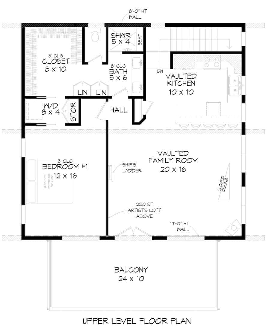 Floor Plan Upper Level of Modern Plan #196-1191
