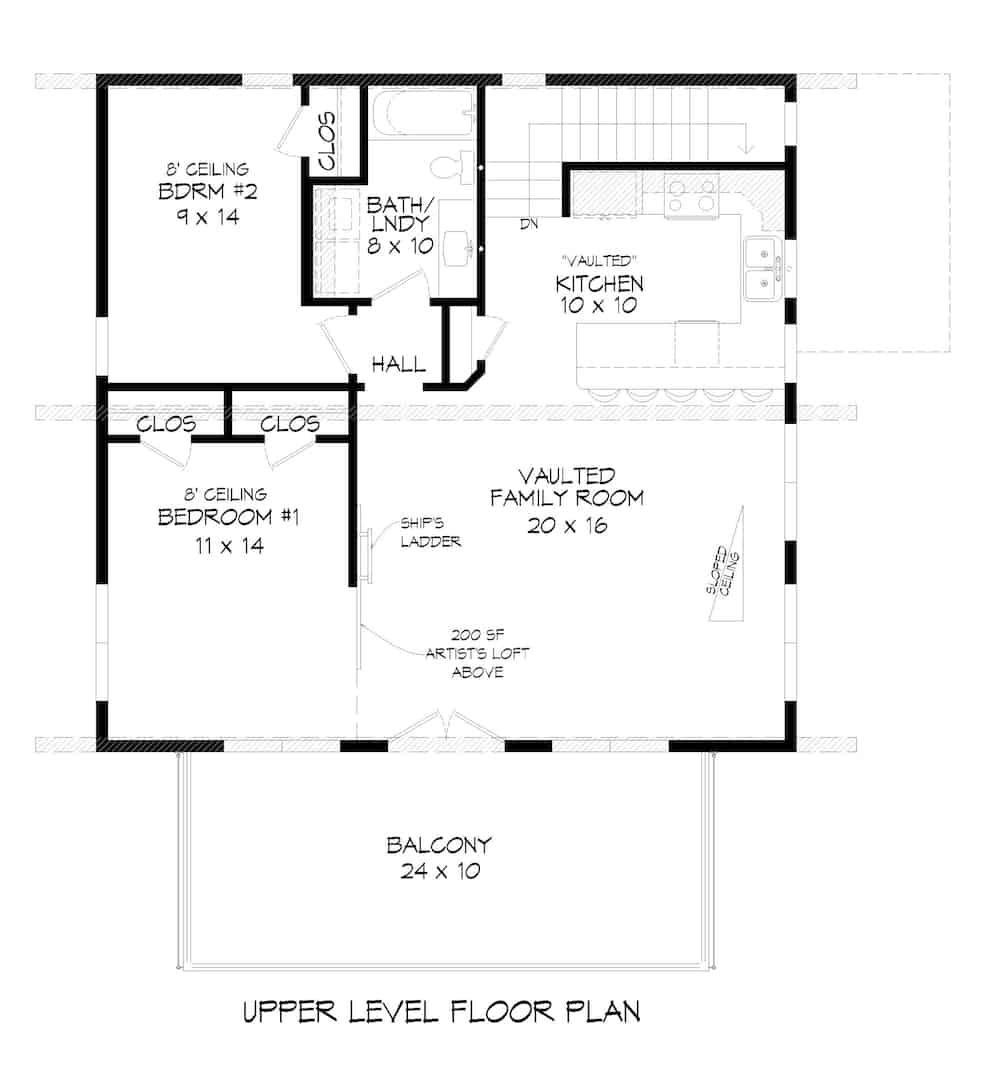 Floor Plan Upper Level of Modern Plan #196-1192