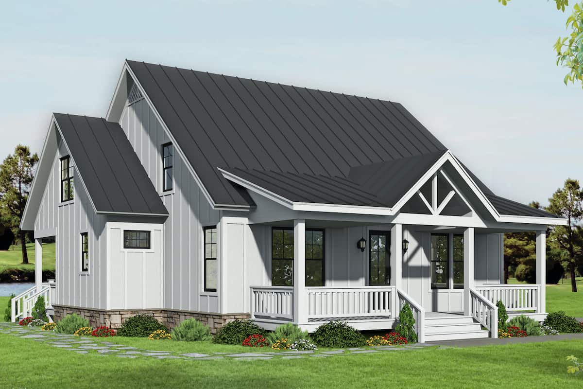 Farmhouse home (ThePlanCollection: Plan #196-1193)