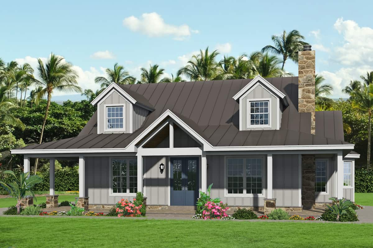 Farmhouse home (ThePlanCollection: Plan #196-1194)