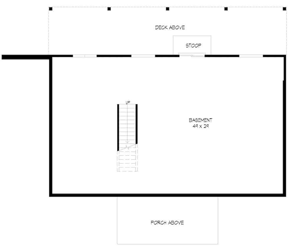 Floor Plan Basement of Ranch Plan #196-1197
