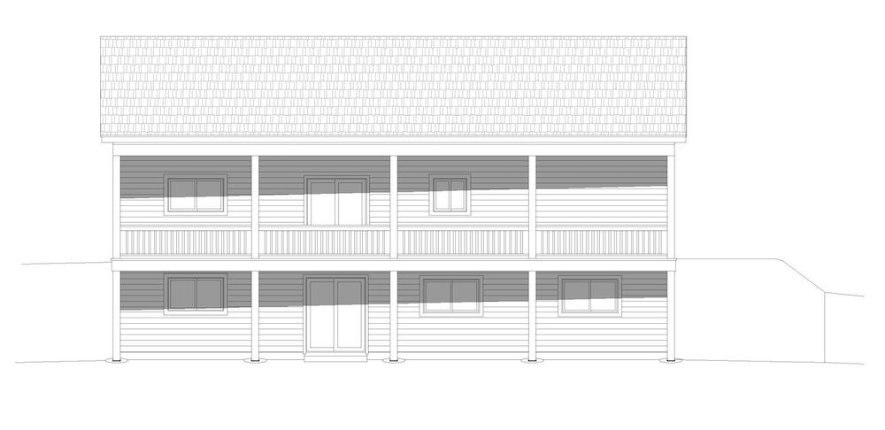 Home Plan Rear Elevation of this 2-Bedroom,1500 Sq Ft Plan -196-1197