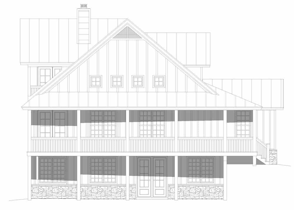 Home Plan Rear Elevation of this 3-Bedroom,2438 Sq Ft Plan -196-1201