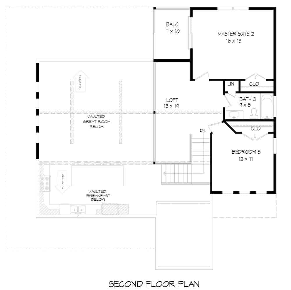 Floor Plan Upper Level of Farmhouse Plan #196-1201