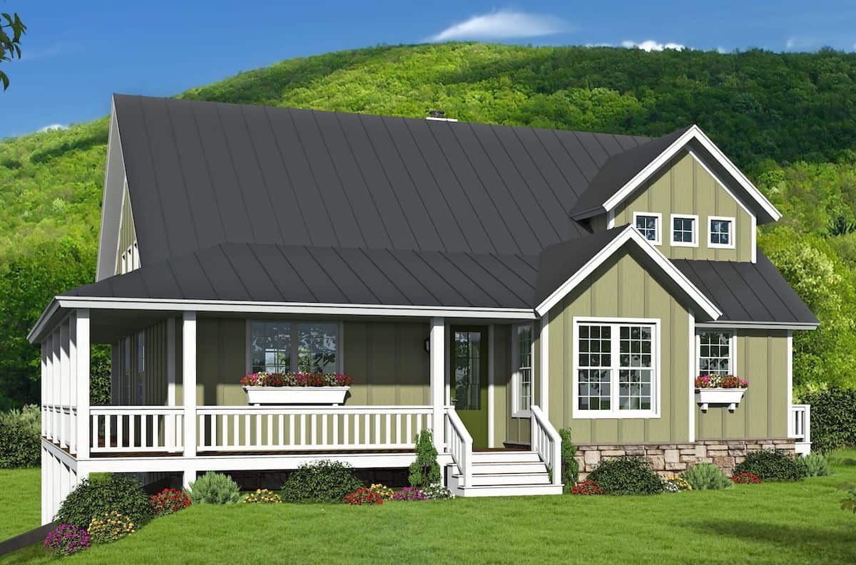 Farmhouse home (ThePlanCollection: Plan #196-1201)