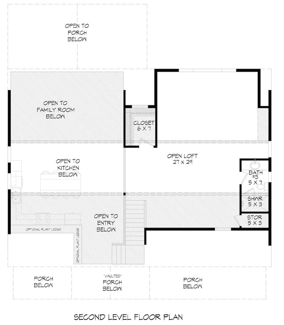 Floor Plan Upper Level of Farmhouse Plan #196-1202