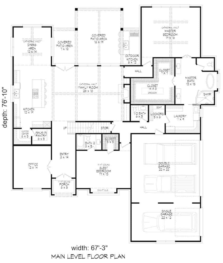 Floor Plan Main Level of European Plan #196-1207