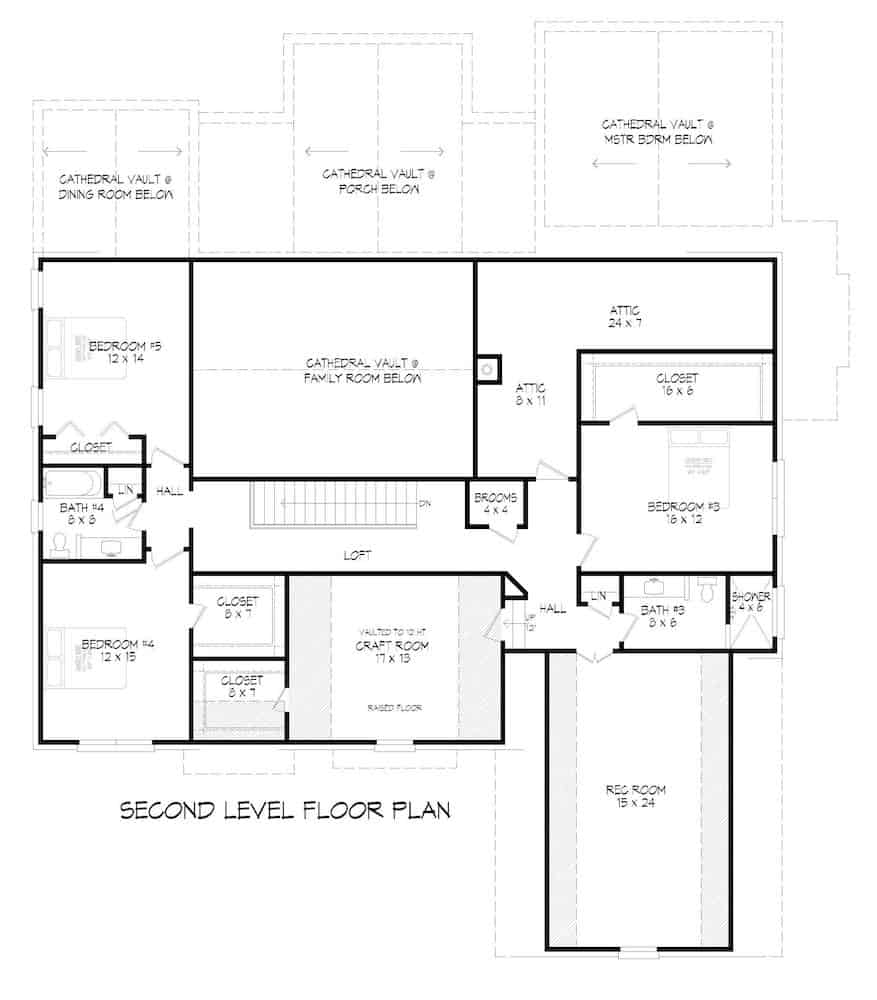 Floor Plan Upper Level of European Plan #196-1207