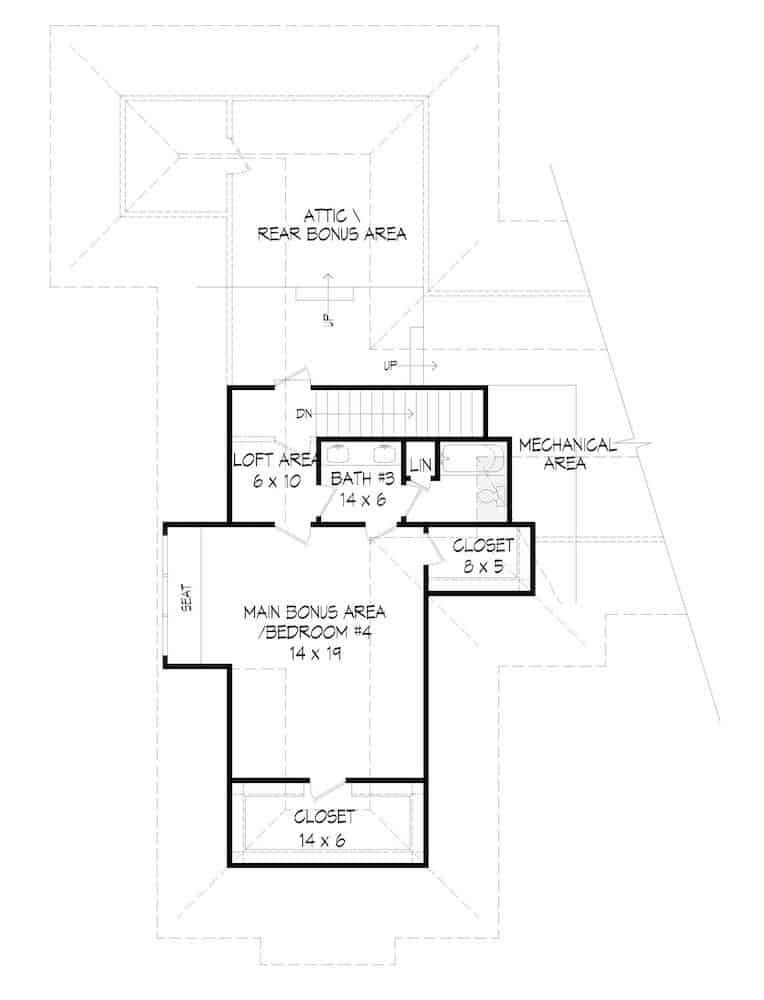 Floor Plan Bonus Room of French Plan #196-1210