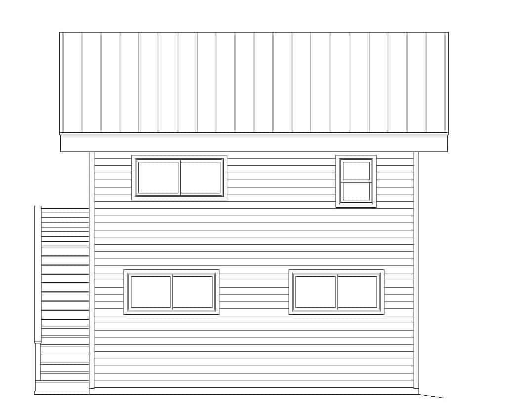 Home Plan Rear Elevation of this 1-Bedroom,650 Sq Ft Plan -196-1211