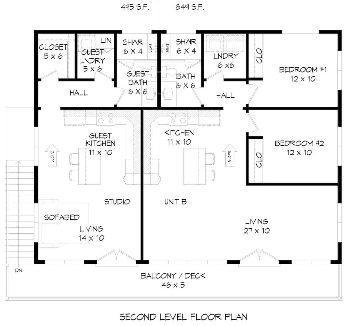 Floor Plan Upper Level of Contemporary Plan #196-1213