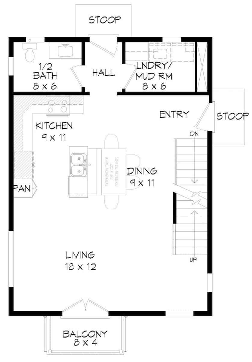 Main Level of Modern Plan #196-1215