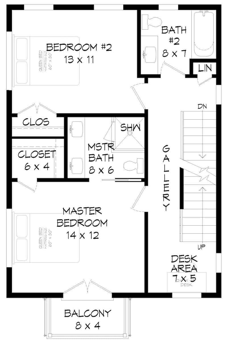 Upper Level of Modern Plan #196-1215