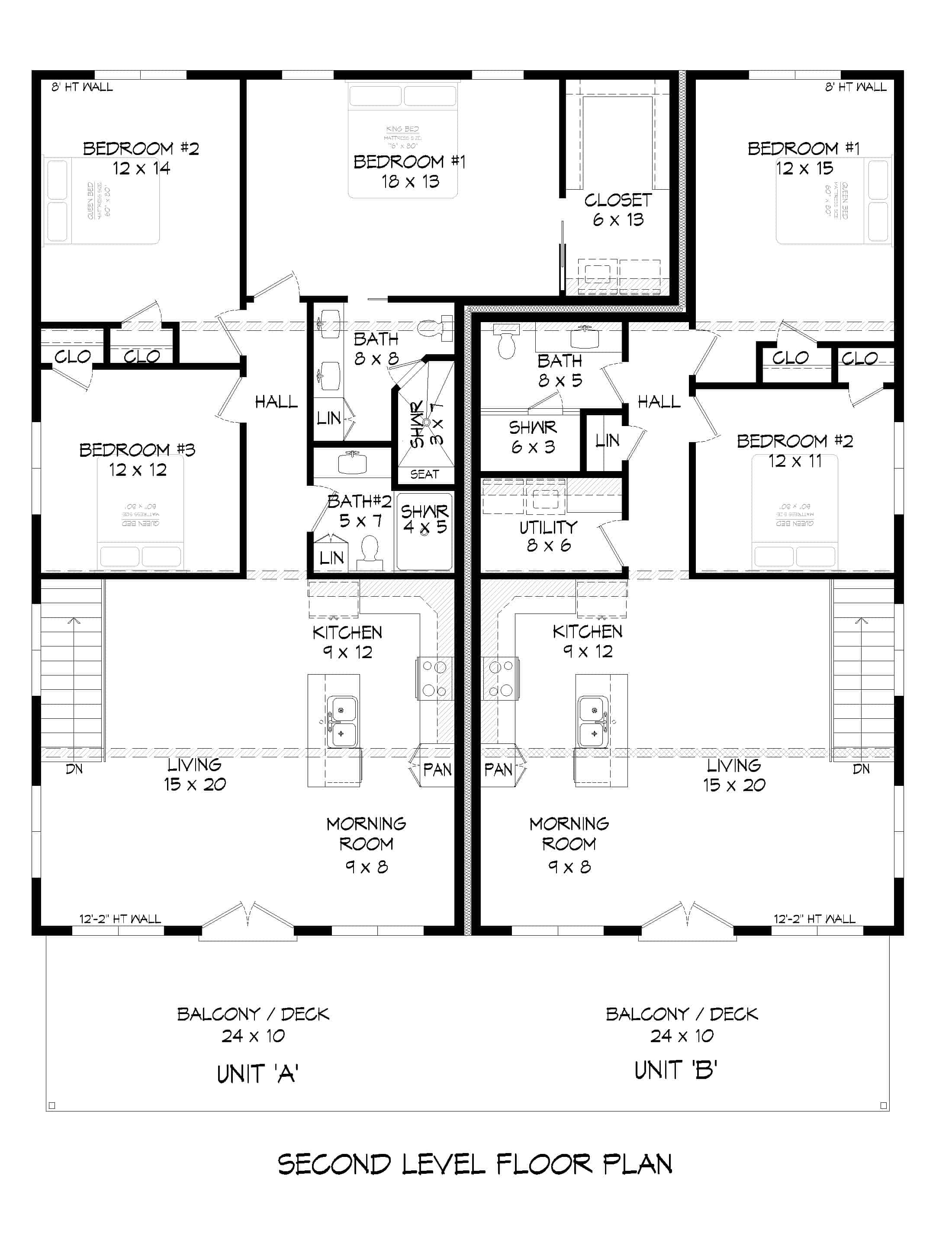 Floor Plan Upper Level of Contemporary Plan #196-1217