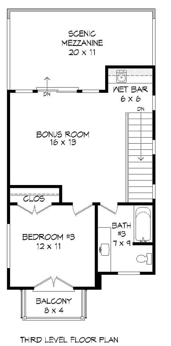 Floor Plan Third Story of Modern Plan #196-1218