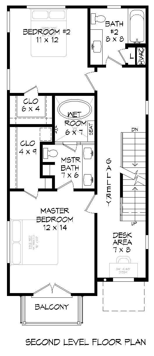 Upper Level of Modern Plan #196-1221
