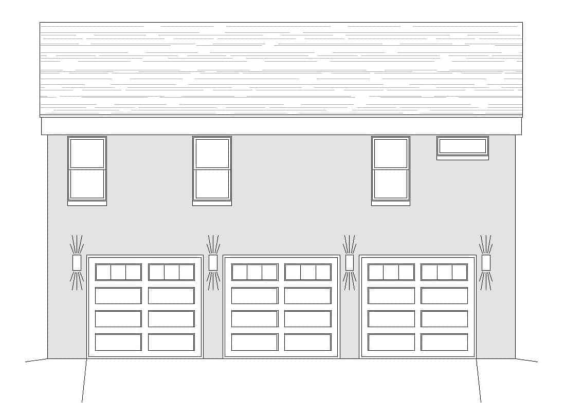 Home Plan Rear Elevation of this 1-Bedroom,1200 Sq Ft Plan -196-1224