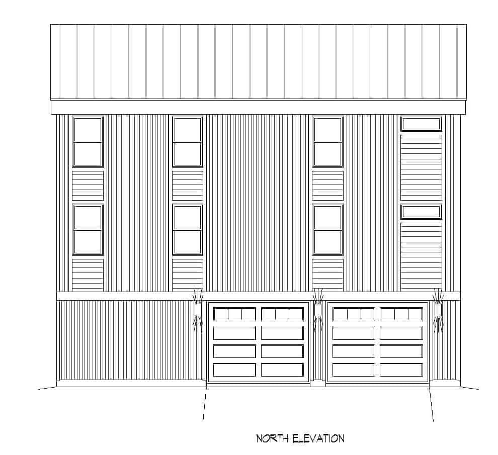 Home Plan Rear Elevation of this 1-Bedroom,1187 Sq Ft Plan -196-1225