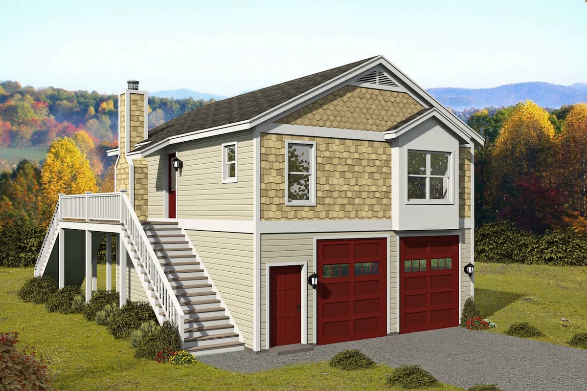 Garage w/Apartment home (ThePlanCollection: Plan #196-1228)