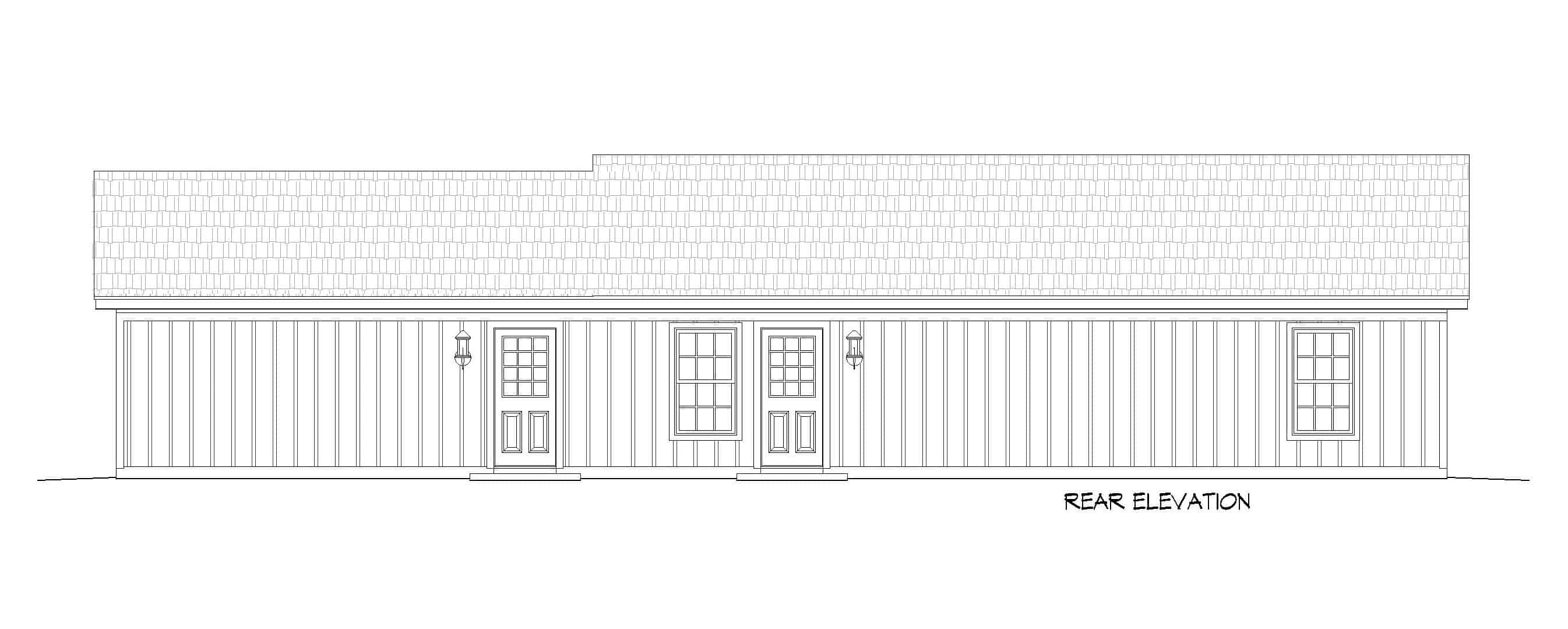 Home Plan Rear Elevation of this 2-Bedroom,1000 Sq Ft Plan -196-1230