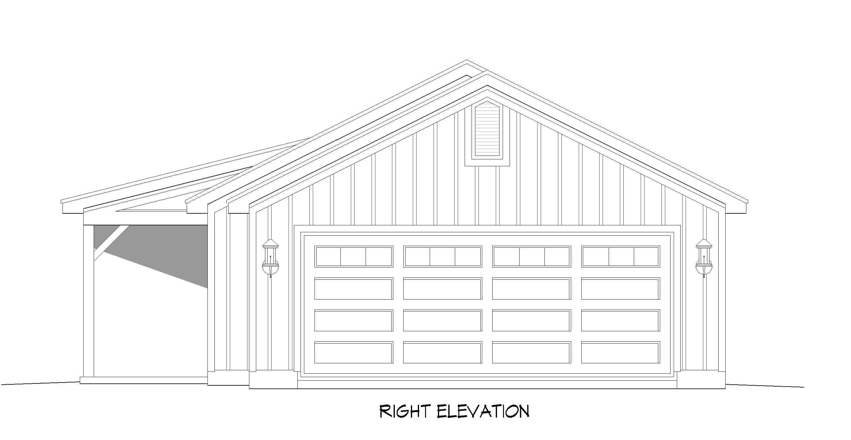 Home Plan Right Elevation of this 2-Bedroom,1000 Sq Ft Plan -196-1230