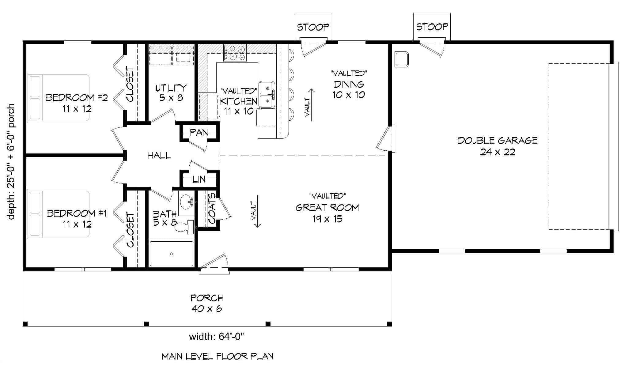 Main Level of Ranch Plan #196-1230