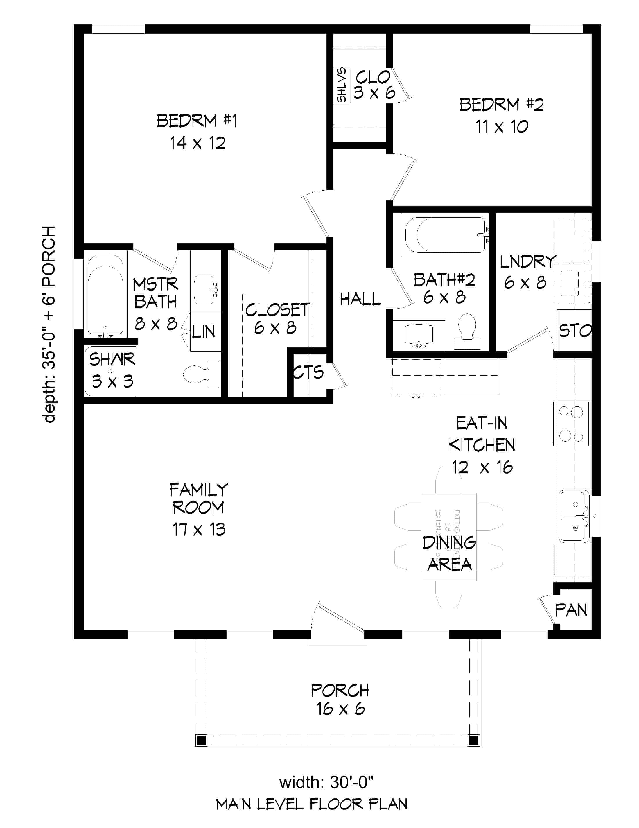 Main Level of Cottage Plan #196-1231
