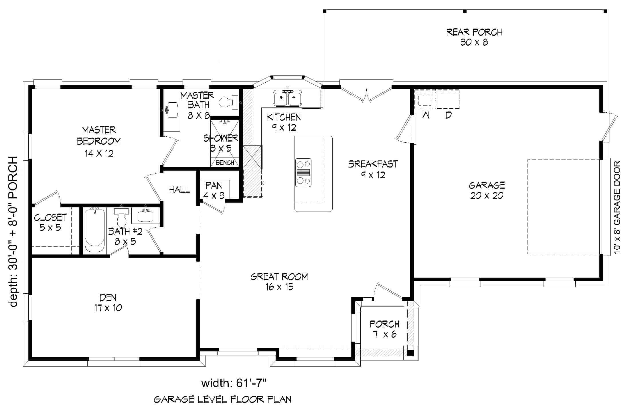 Main Level of Cottage Plan #196-1233