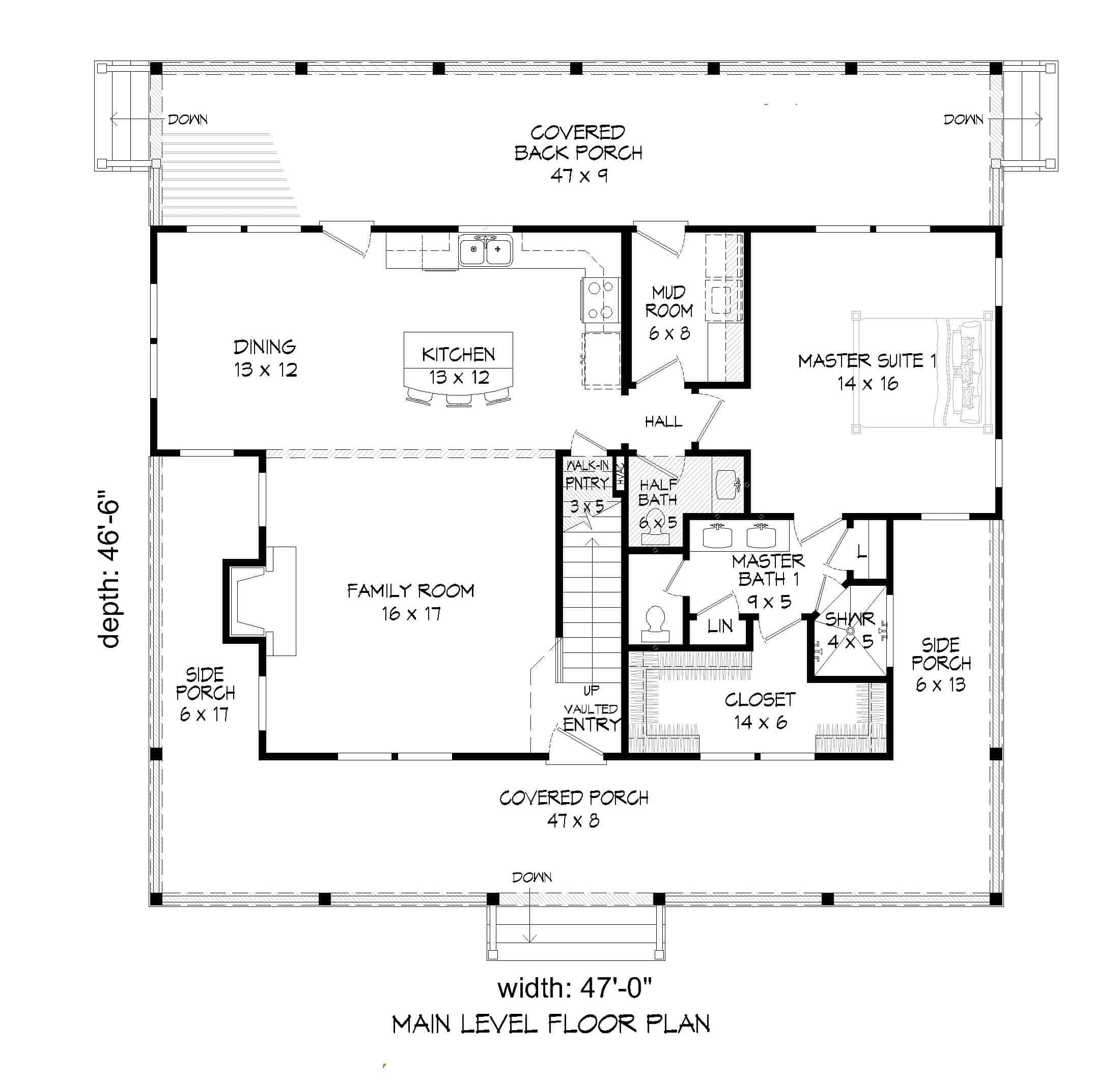 Main Level of Farmhouse Plan #196-1235