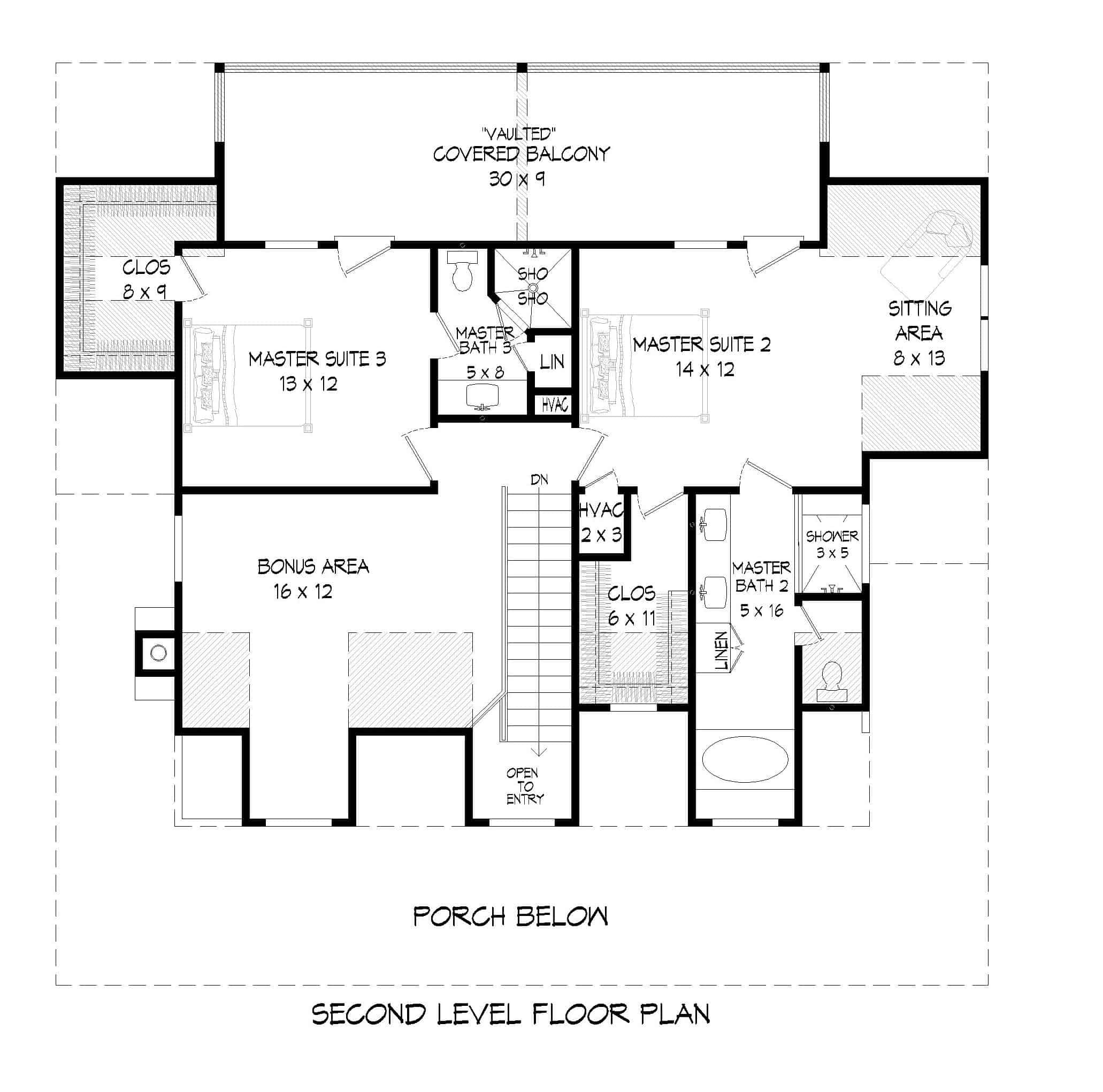 Upper Level of Farmhouse Plan #196-1235