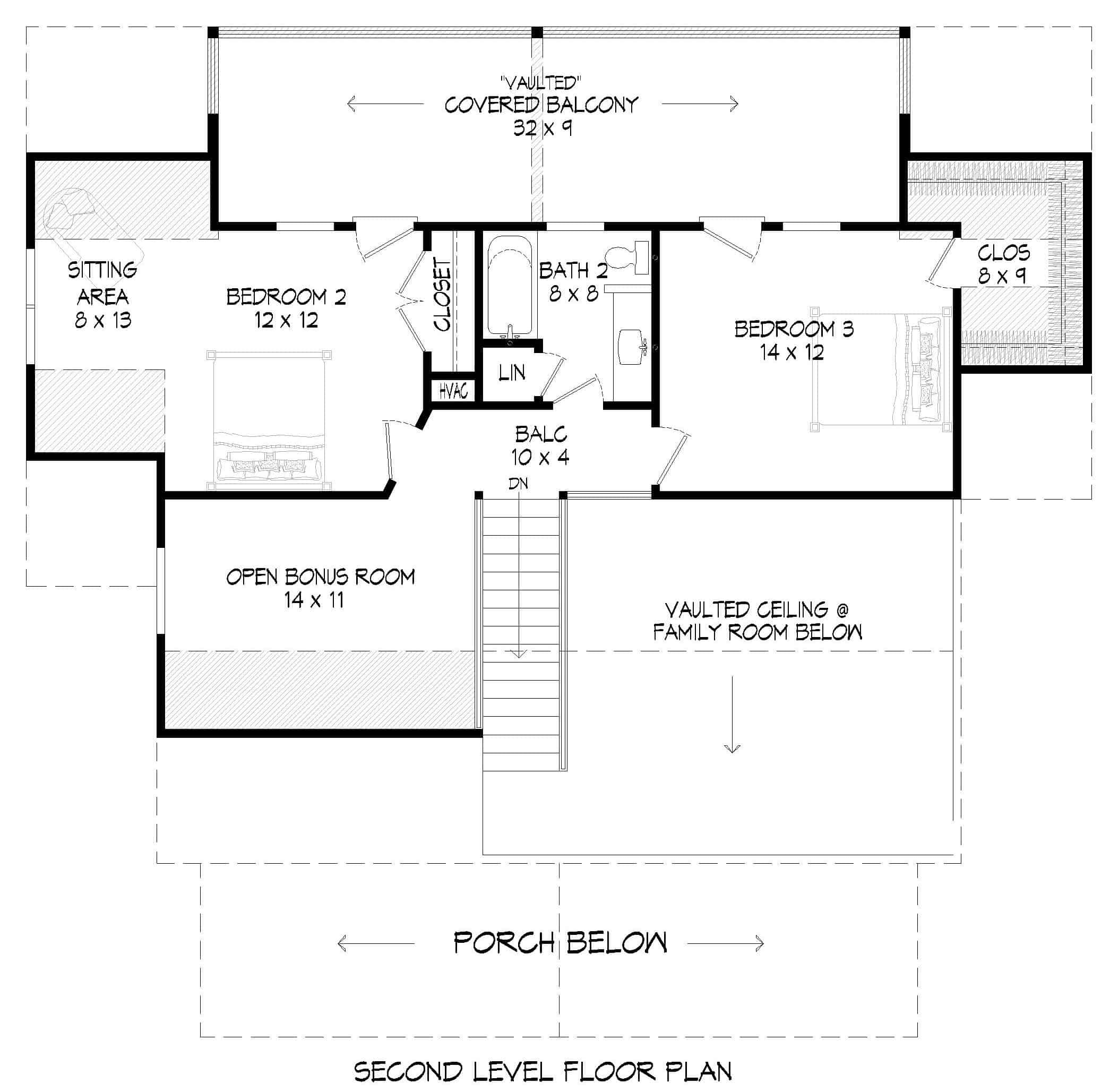 Upper Level of Farmhouse Plan #196-1237