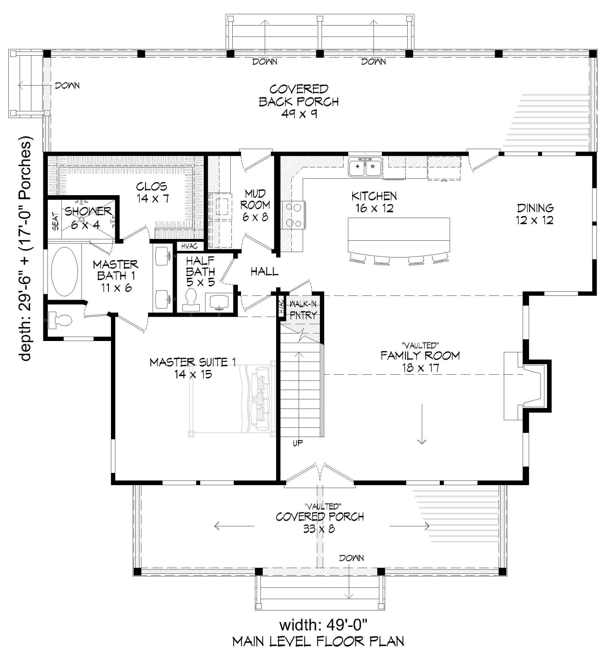 Main Level of Farmhouse Plan #196-1237