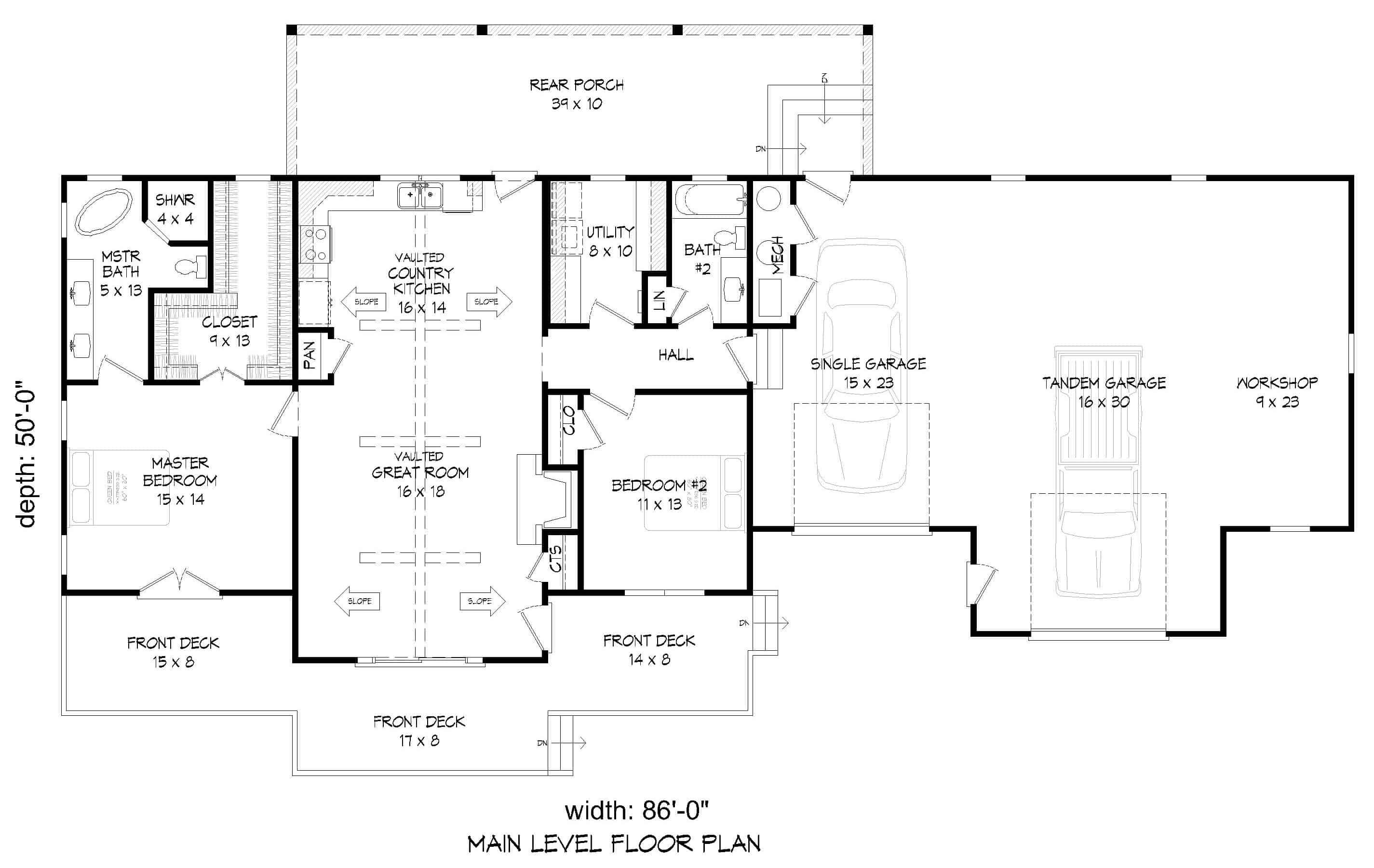 Main Level of Ranch Plan #196-1244