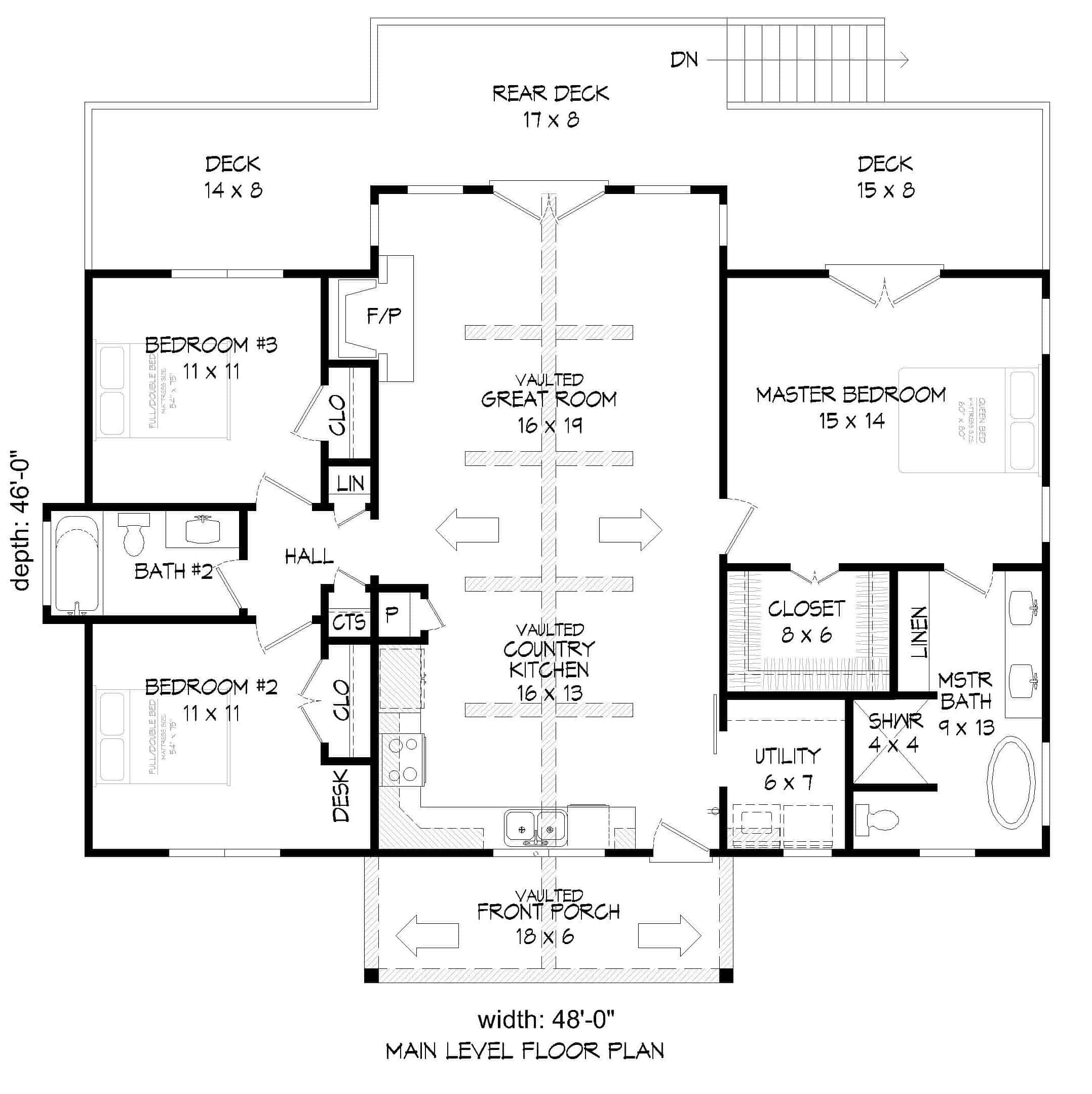 Main Level of Ranch Plan #196-1245