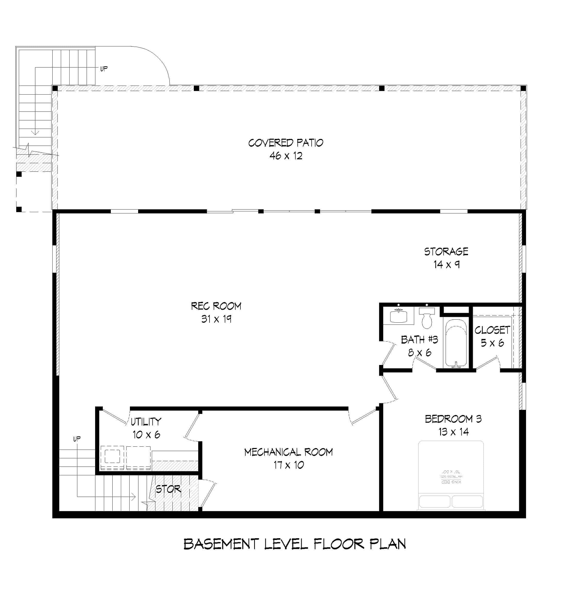 Basement of Ranch Plan #196-1246