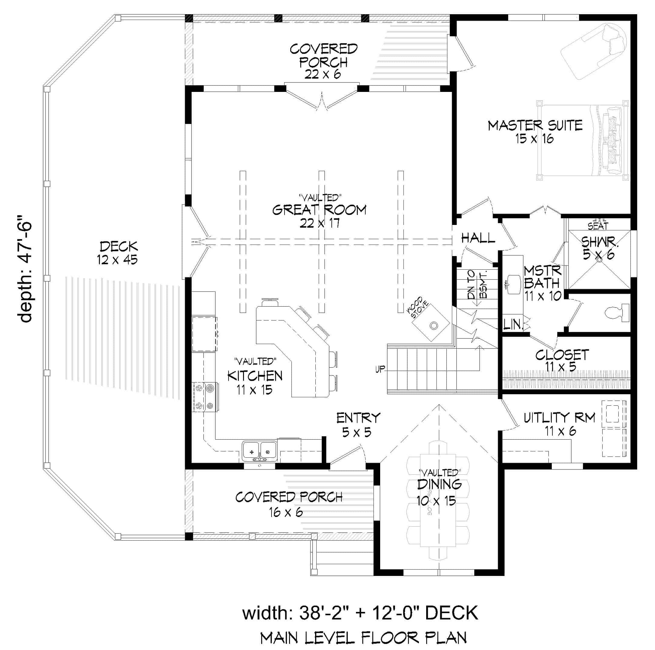 Main Level of Farmhouse Plan #196-1247