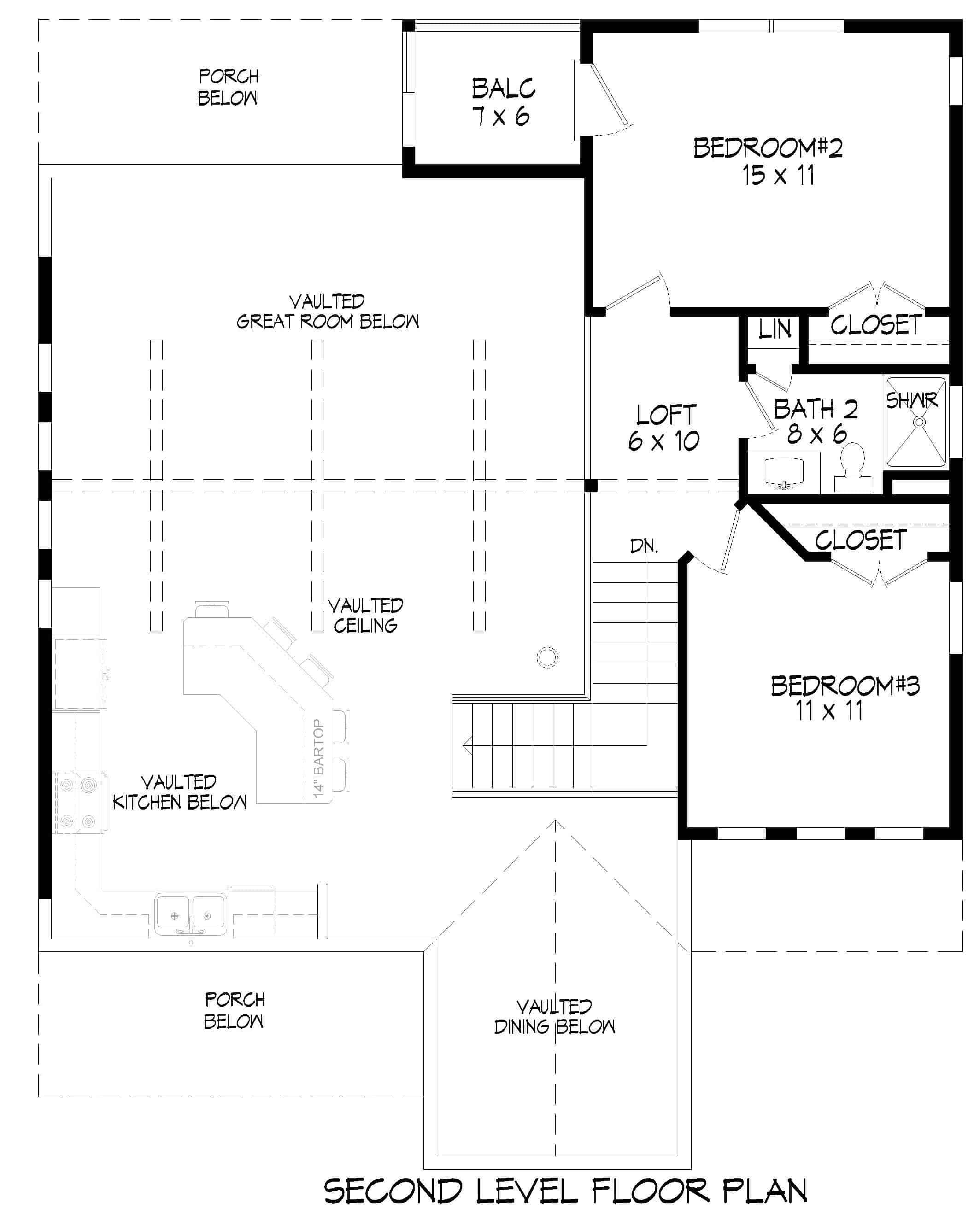 Upper Level of Farmhouse Plan #196-1247