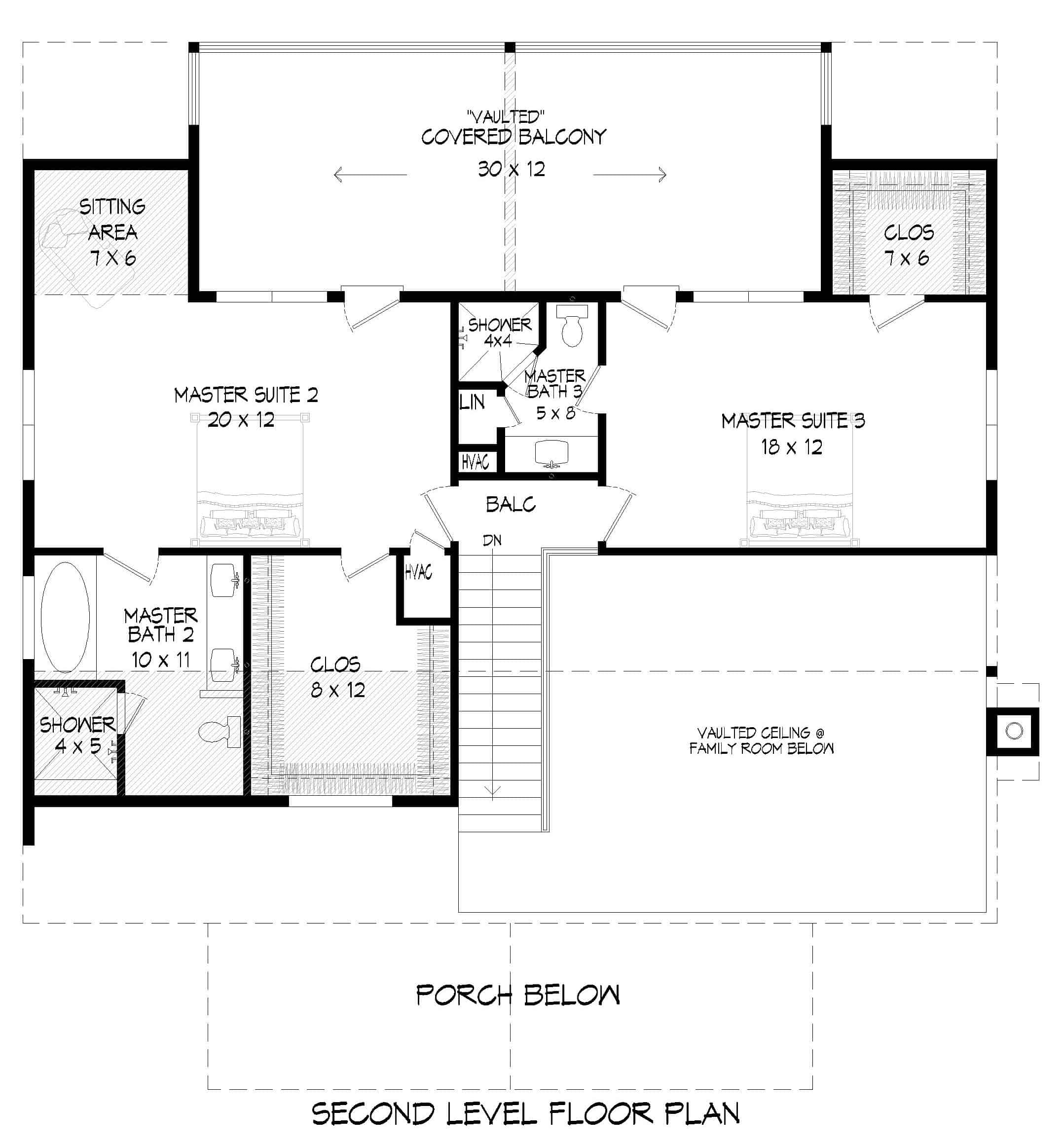 Upper Level of Farmhouse Plan #196-1248