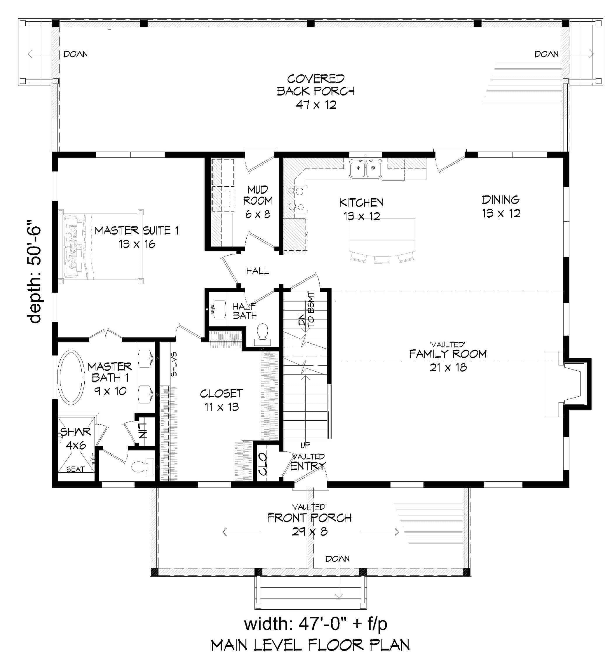 Main Level of Farmhouse Plan #196-1248