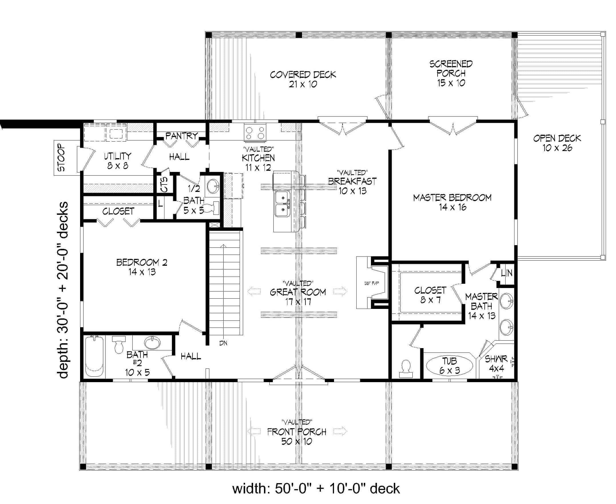Main Level of Ranch Plan #196-1250