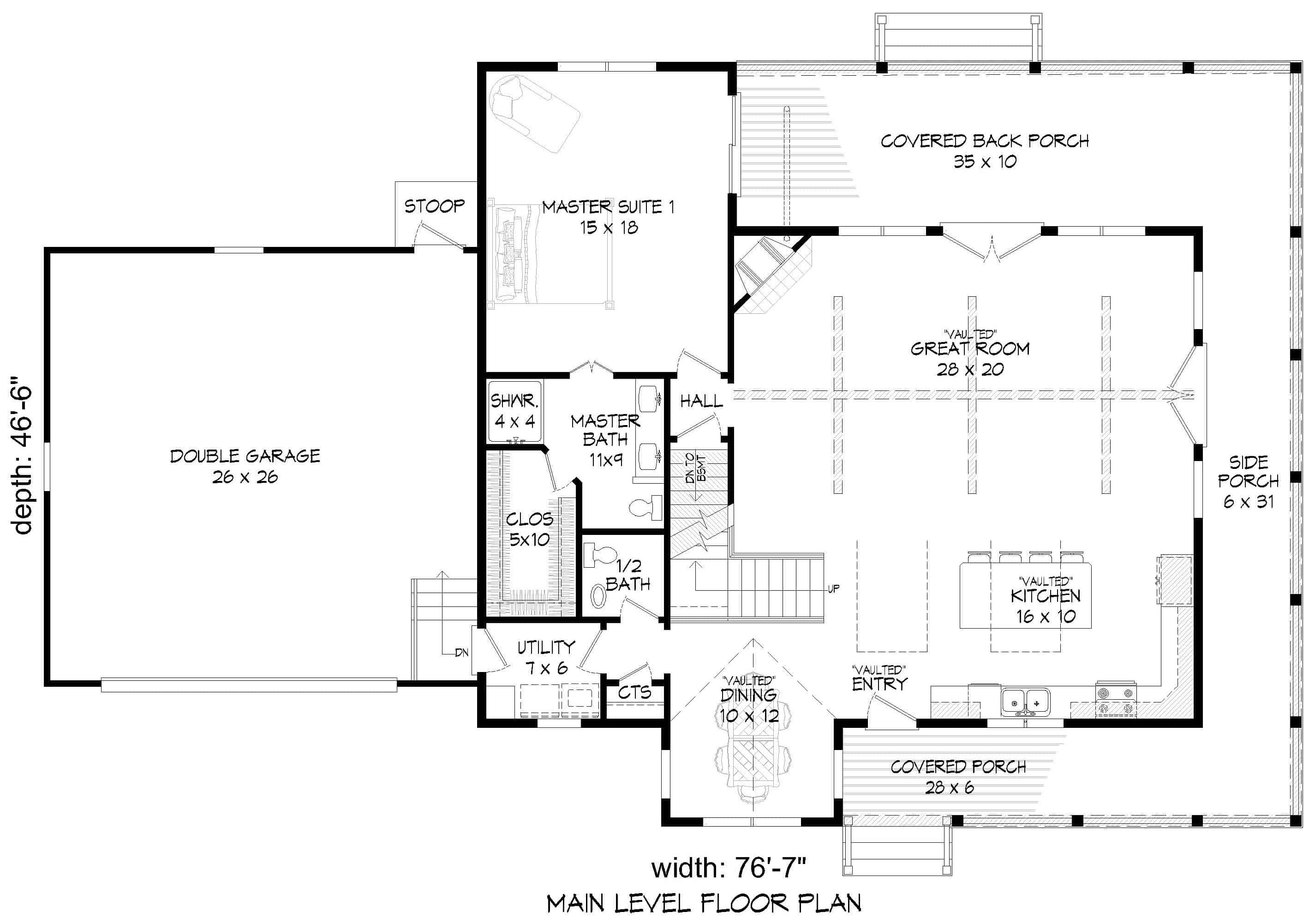 Main Level of Farmhouse Plan #196-1251