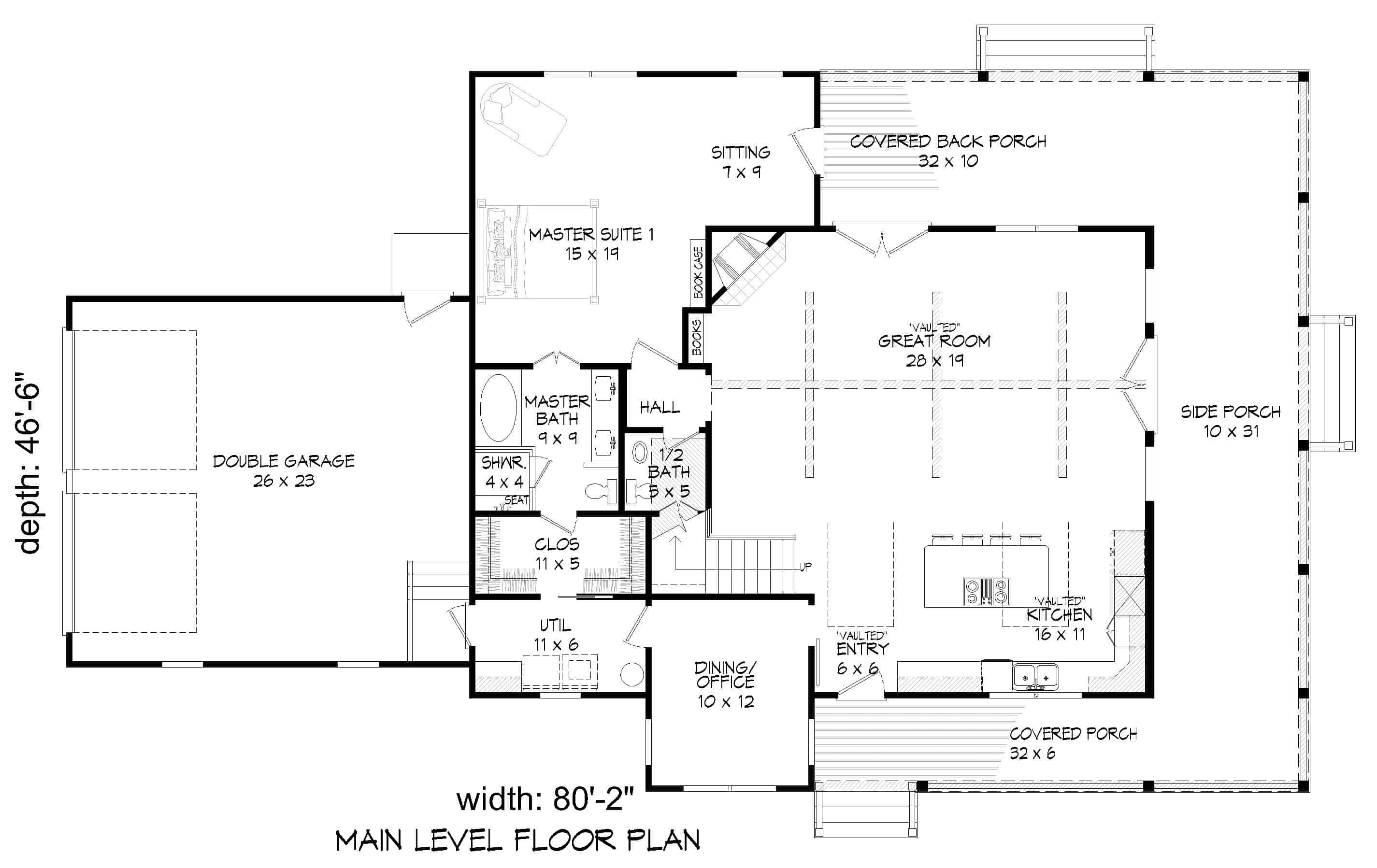 Main Level of Contemporary Plan #196-1254