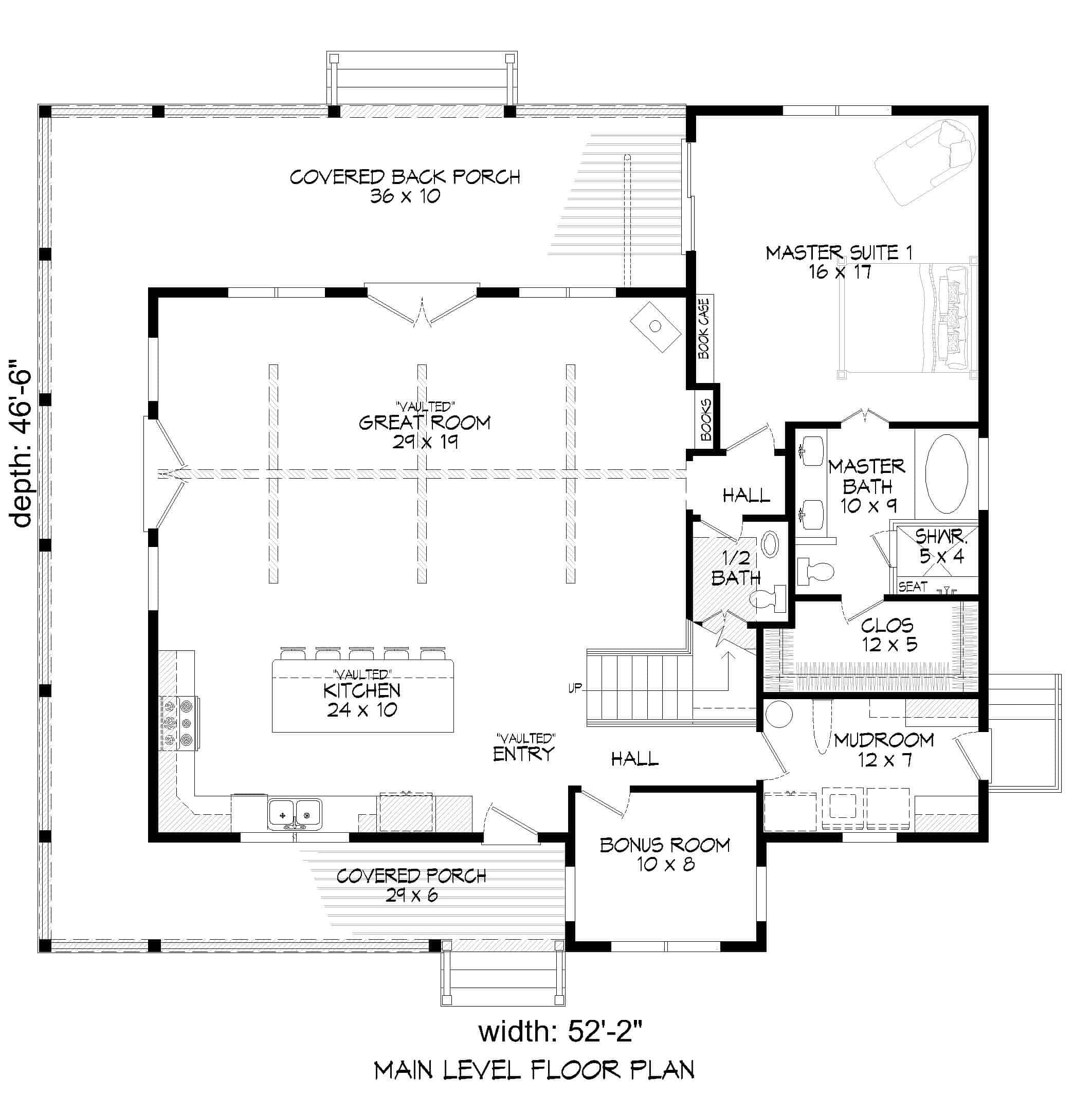 Main Level of Farmhouse Plan #196-1255