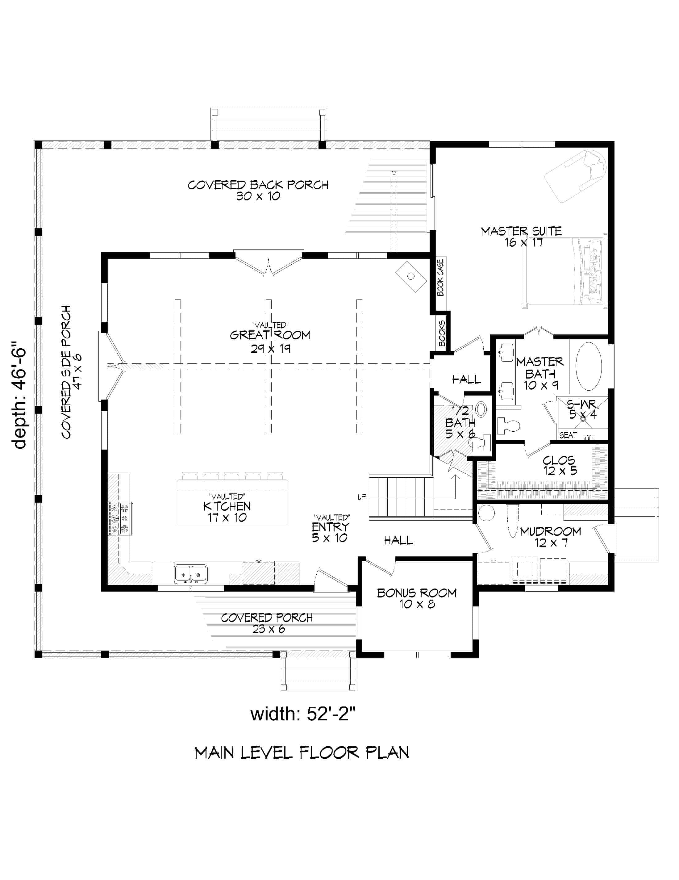 Main Level of Farmhouse Plan #196-1256
